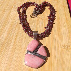 Jay King DTR mine finds garnet necklace large Rhodonite pendant 925 Sterling Sil